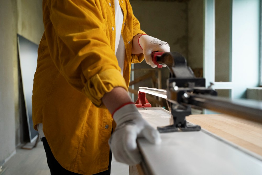 Tiler working on renovation of apartment